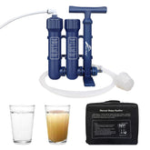 Ann Katy Pro emergency water purification system pump-action in use for portable safety.