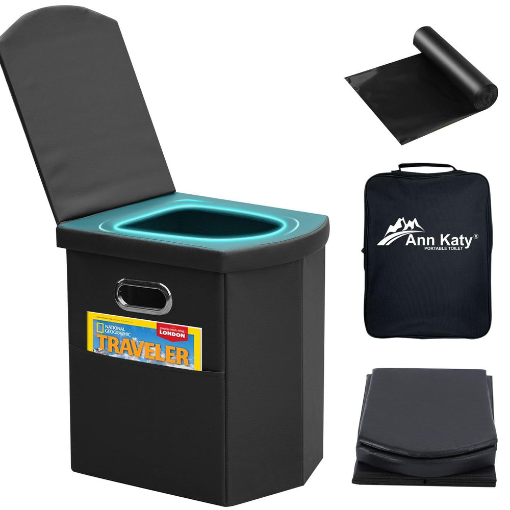 Ann Katy Upgrade XL toilet folded for compact storage during travel.