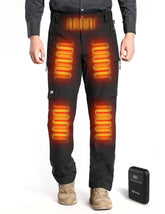 ANTARCTICA GEAR heated pants front view highlights five heating zones for all-day warmth.