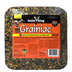 Antler King Grainiac block 20lb on ground as year-round attractant for deer.
