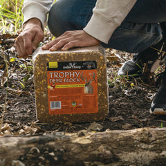 Antler King Trophy Block closeup shows texture and color inviting deer to nibble.