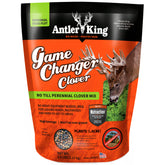 Antler King Game Changer Clover Mix seed bag showing diverse clover varieties for year-round forage