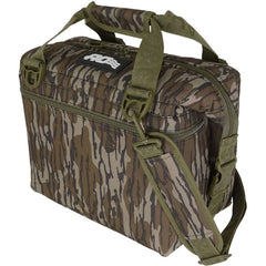 AO Coolers Original soft cooler in Mossy Oak Bottomland, ideal for keeping drinks cold on boating trips.