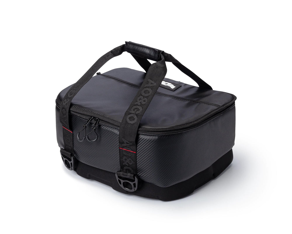 AO Coolers Stow N Go Carbon soft cooler closeup lid for quick access on the boat