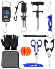 Front view of AOFUXTI Fishing Tool Kit in orange with scale