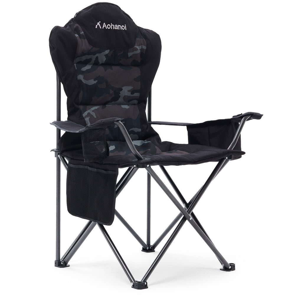 Aohanoi camping chair camo front view shows sturdy 300lb capacity.