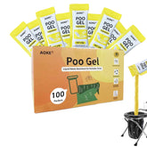 AOKE portable toilet powder 100-pack box prepared for camping waste management.