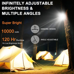 AOMEES camping lantern showing 12 light modes for versatile campsite lighting.
