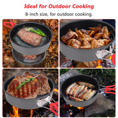 Aomiun 8-inch camping frying pan shows smooth non-stick coating for quick cleanup.