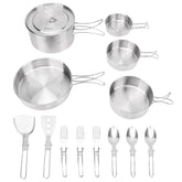 Aomiun camping cookware with folding handles saves space in your backpack.