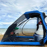 Aomxay SUV tent setup demonstrates quick magnetic installation for easy camping access.