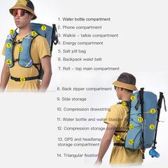 AONIJIE 30L back panel white, breathable comfort during long hikes.