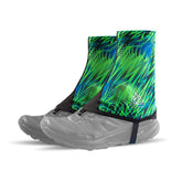 AONIJIE green low-trail gaiters front view shows durable protection against sand and debris.