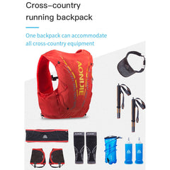 AONIJIE 12L blue trail running backpack water bottle attachment in action