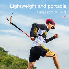 AONIJIE trekking poles extended to 110 cm for tall hikers.
