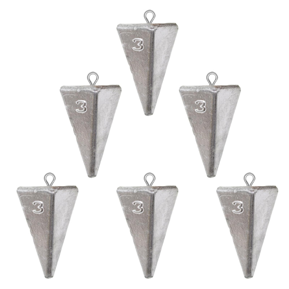 Aosethrfrt 6pcs 3oz pyramid fishing weights kit – front view