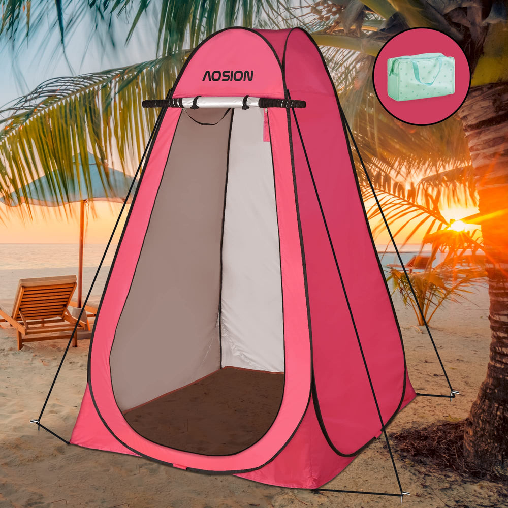 AOSION privacy shower tent pink exterior provides portable privacy for outdoor changes.