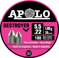 Apolo Destroyer pellets in a 100-count tin, 28 grains, 5.5mm for high-powered air rifles