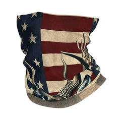 AQRJKHD Americana Flag Deer neck gaiter offers versatile outdoor protection and comfort.