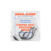 Aqua-Clear striped bass nhanh-fastened hooks rig with 8/0 Demon Circle hooks, AFW swivel, 60 lb mono, 48 inches, 3-piece set.