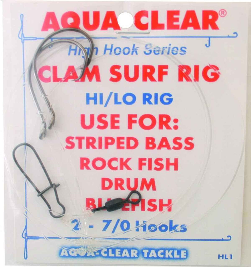 AquaClear ST-1H Clam Surf Hi/Lo Rig shows tangle-free casting for striped bass