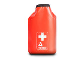 Aquapac first aid kit bag top view, bright red for quick emergency visibility.