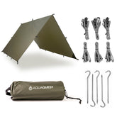 AquaQuest Guide Tarp folded in olive drab kit for ultralight rain protection on trips
