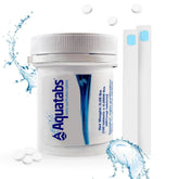 Aquatabs tablets dissolving in water shows fast disinfection for boats and RVs.