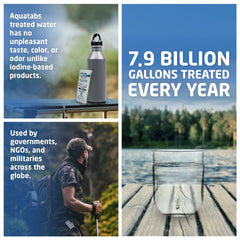 Aquatabs water purification outdoors with clear, drinkable outcome