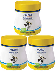 Aqueon Tropical Flakes three-pack front view, convenient for regular feeding.