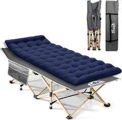 ARAER camping cot with mattress unfolded for comfortable outdoor sleeping