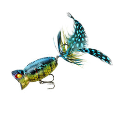 Arbogast Hula Popper 2.0 in blue kill showcases classic topwater action for freshwater fishing.