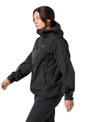 Arc'teryx Beta Jacket Women's storm hood close-up emphasizes weather protection with clear visibility.