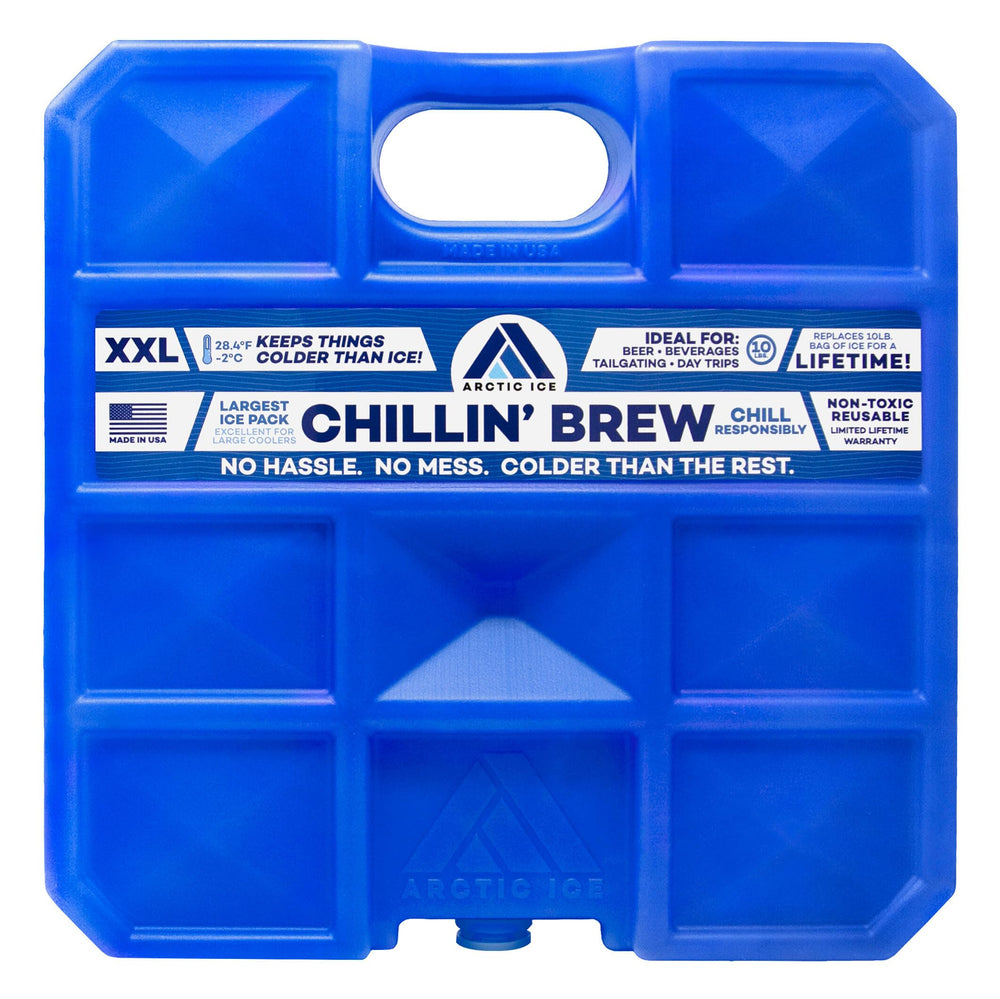ARCTIC ICE Chillin' Brew XX-Large 10lb pack in cooler keeps beverages colder longer.
