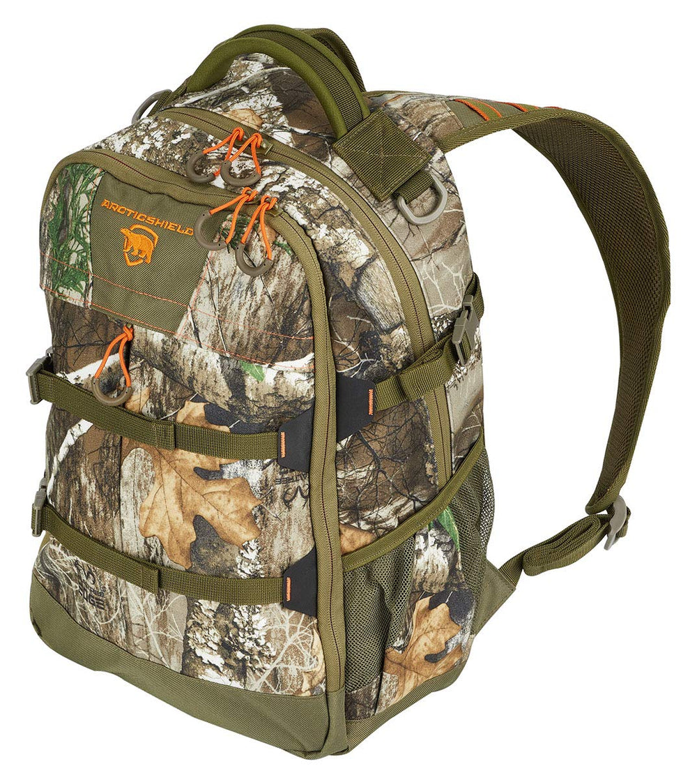 ArcticShield T2X backpack in Realtree Edge front view highlighting silent, accessible gear.