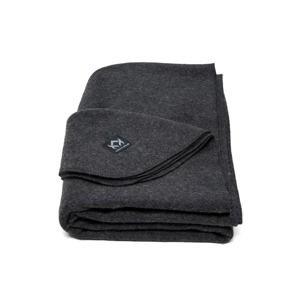 Arcturus Military Wool Blanket charcoal folded, compact warmth for travel.