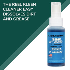 Reel Butter Grease and Reel Kleen Cleaner bottles with accessories