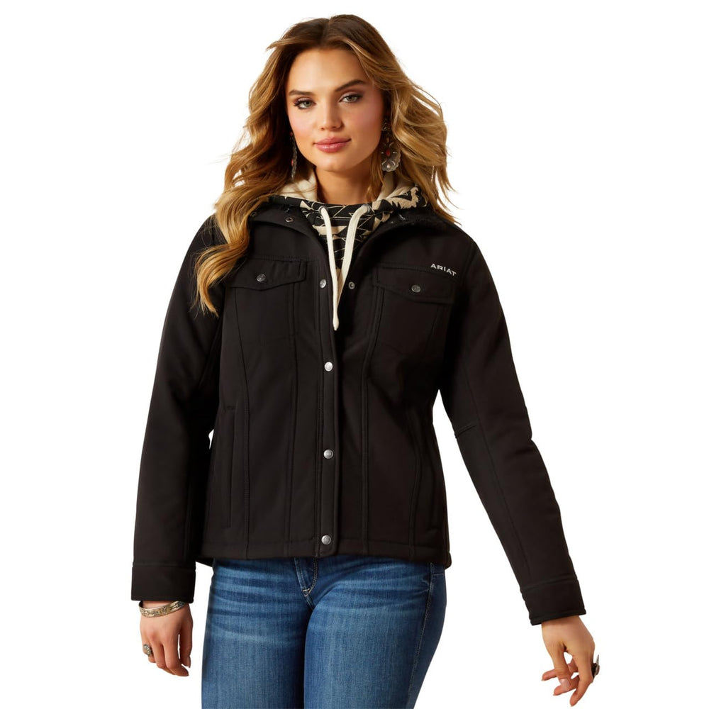 ARIAT Women Berber Back Softshell Jacket front view shows sherpa warmth for chilly days