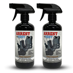 Arrest My Vest Driftwood bottle front view for quick odor control on gear