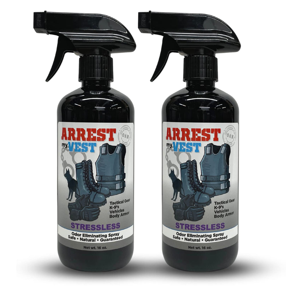 Arrest My Vest bottle pour demonstrates Stressless scent for personal freshness.