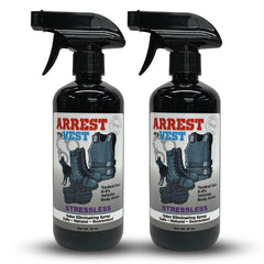 Arrest My Vest bottle pour demonstrates Stressless scent for personal freshness.