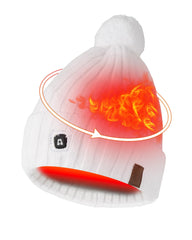 ARRIS heated fishing beanie for women in white with pom for outdoor warmth.