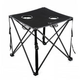 ARROWHEAD Outdoor 26in folding table folded for compact portability on camping trips.