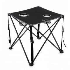 ARROWHEAD Outdoor 26in folding table folded for compact portability on camping trips.