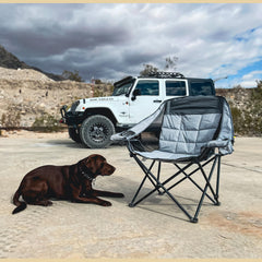 ARROWHEAD OUTDOOR chair showing dual cup holders for hands-free hydration.