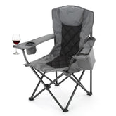 Arrowhead Outdoor folding quad chair with headrest offers plush comfort for campsite seating.