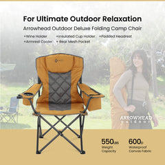 Arrowhead Outdoor chair's armrest cooler and storage pouch keep essentials within reach.