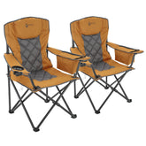 ARROWHEAD OUTDOOR quad chair open with headrest and cup holders for camping comfort.