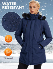 Arssm detachable faux fur-trimmed hood adds stylish protection.
