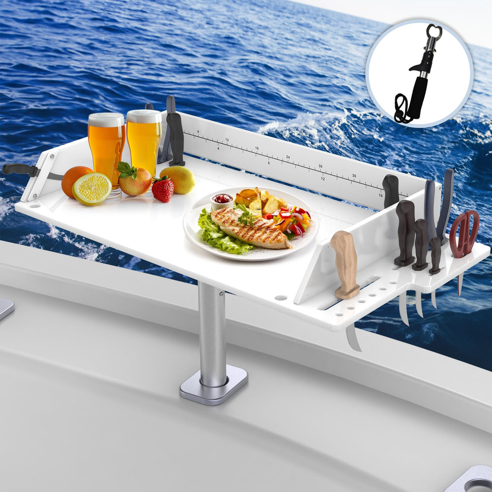 Artqiu fishing boat bait cutting board with 360° rotatable arm and knife slot